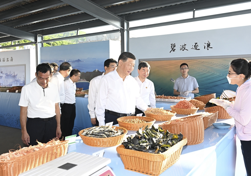 10月15日至16日，中共中央總書記、國家主席、中央軍委主席習(xí)近平在福建考察。這是15日下午，習(xí)近平在漳州市東山縣陳城鎮(zhèn)澳角村考察時，了解海鮮干貨和漁獲產(chǎn)品交易情況。